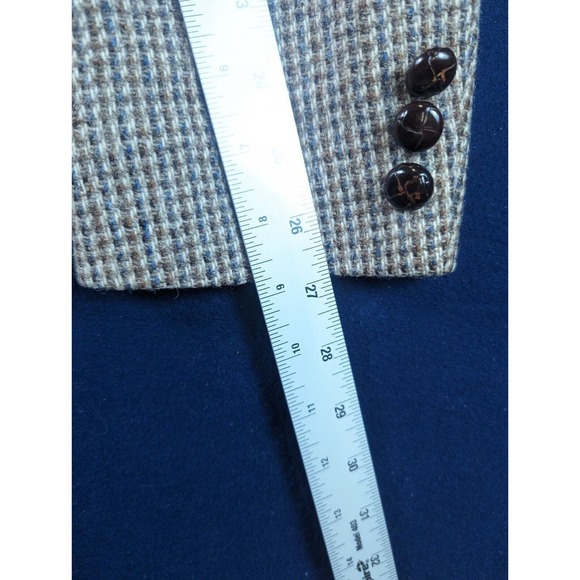 Tweed Speckled 42R Brown Blue/Grey Sport Coat w/ Elbow Patch VTG Leather Button - Picture 10 of 15